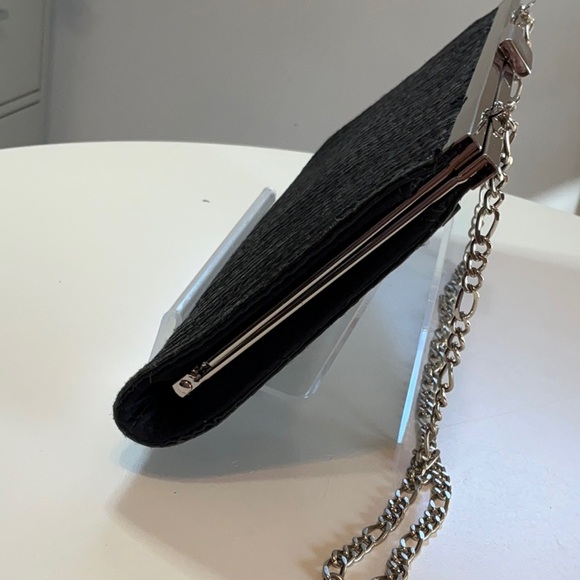 WHBM Floral Ribbon & Bead Embellished Black Clutch Shoulder Bag NWOT - Picture 8 of 13